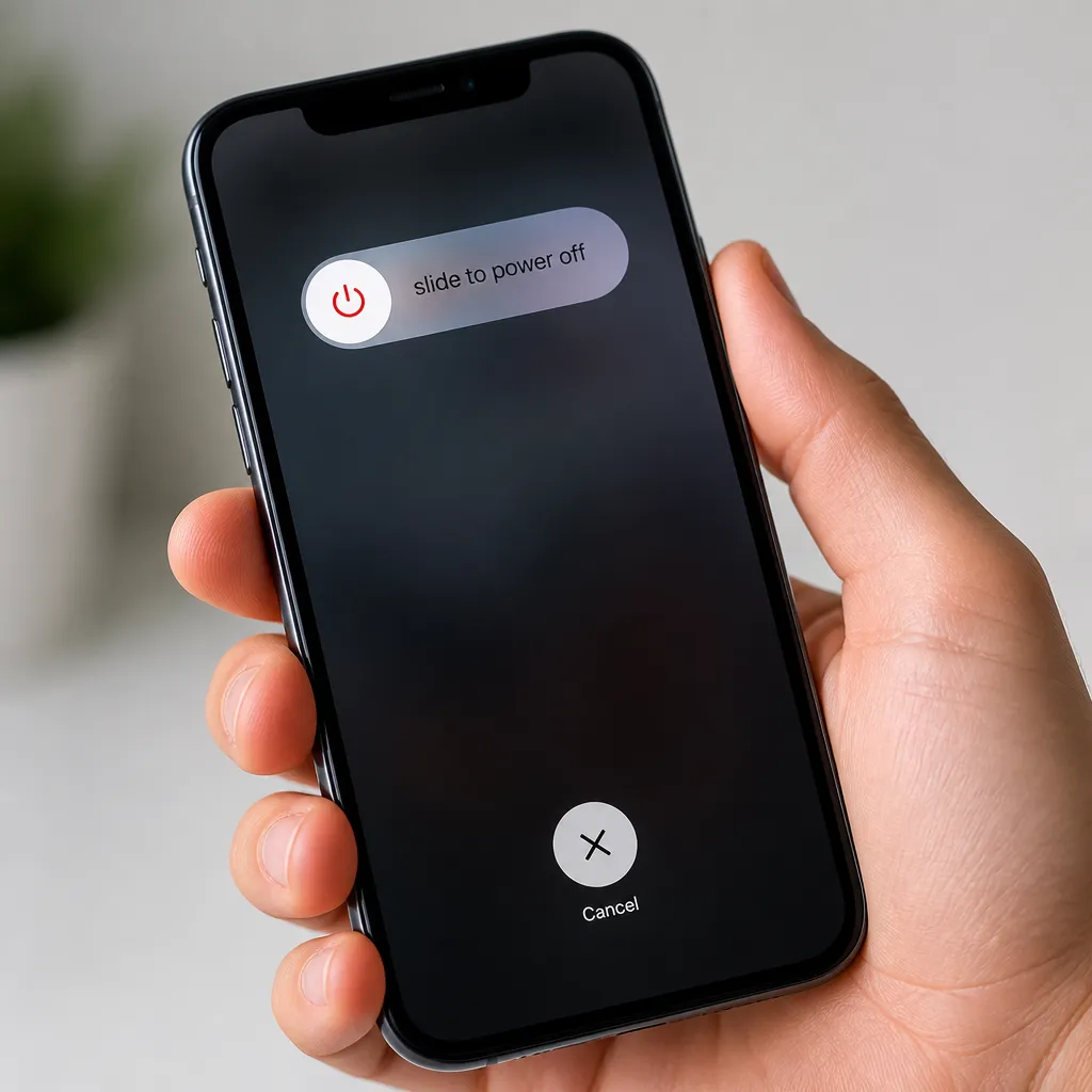 Smartphone mit sichtbarem Ausschalten-Schieberegler auf dem Display