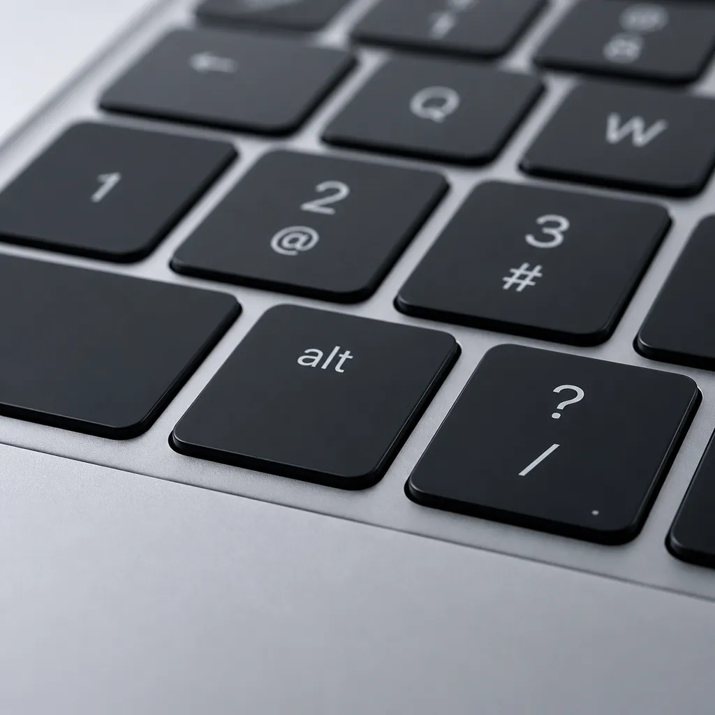 Nahaufnahme einer Mac-Tastatur mit Fokus auf Alt-Taste und Zifferntasten für eckige Klammern