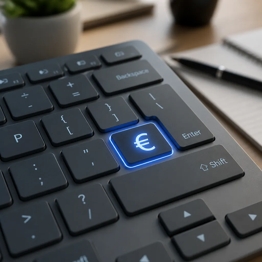 Tastatur mit hervorgehobenem Eurozeichen auf einer Taste als Symbol für die Tastenkombination